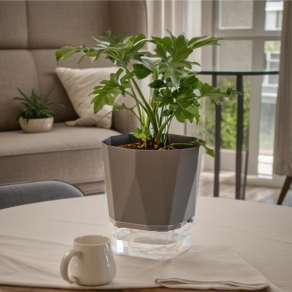 Automatic water supply planter for bottom water supply set of with water supply suitable for indoor and outdoor growing and dark gray houseplants,