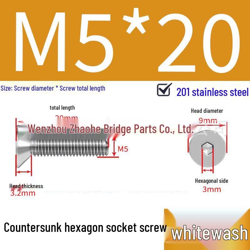 201 Stainless Steel Hex Socket Countersunk Flat Head Screws