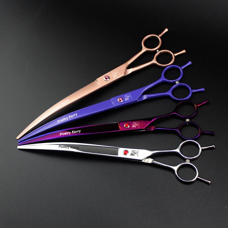 9-inch Angled Curved Grooming Scissors for Pets with Bag Black Curved