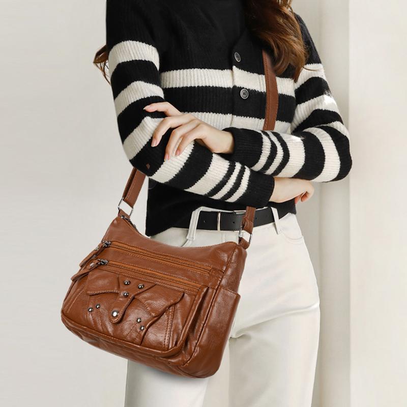 Retro PU Bag Large-capacity Middle-aged Mother Bag Lightweight Leisure Messenger Bag