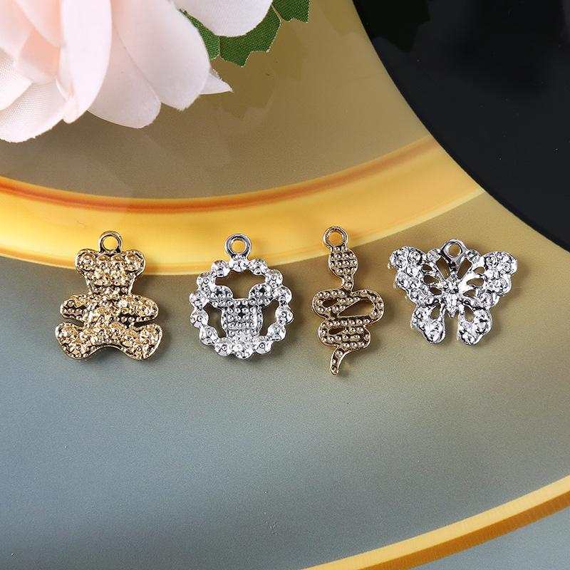 Handmade Rhinestone Alloy Jewelry: Butterfly, Flower, Rabbit, Bear Buttons & Pendants