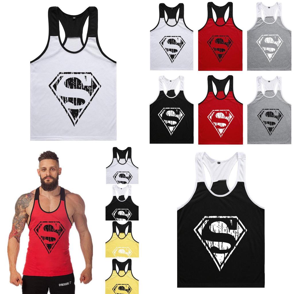 Superman Pattern Mens Sports Vest With Cotton Fabric For Summer Workout And Active Lifestyle