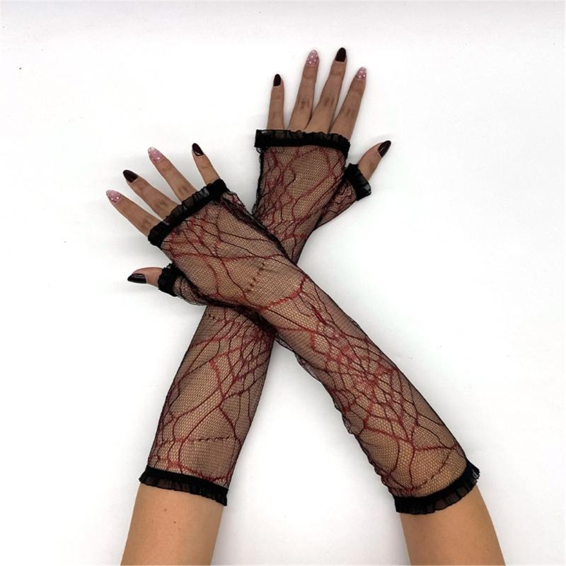 Halloween Gloves for Women Elegant Sun Protection Fingerless Costume Long Glove Spiders Web Lace Gloves for Women