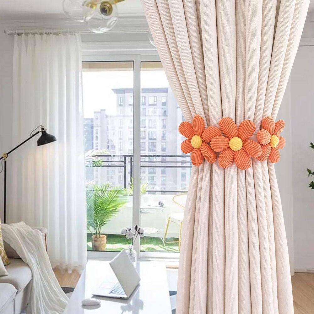 

2Pcs Flower Shape Curtain Ties Elastic Band Decorative Rope Flower Curtain Buckles Office бежевий