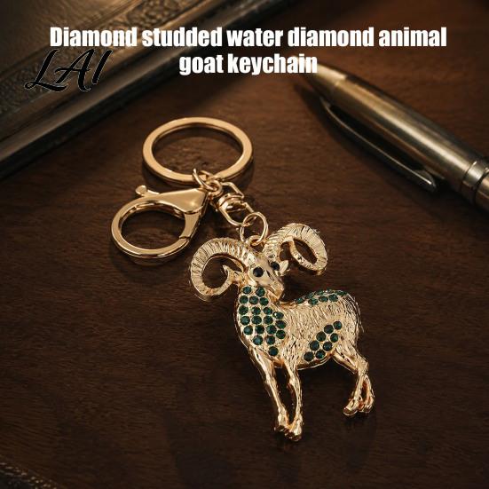 Golden Plated Key Ring Sparkling Rhinestone Goat Keychain for Men Zinc Alloy Accessory Women Decorative Keychain Car Keys Handbags Backpacks Purses