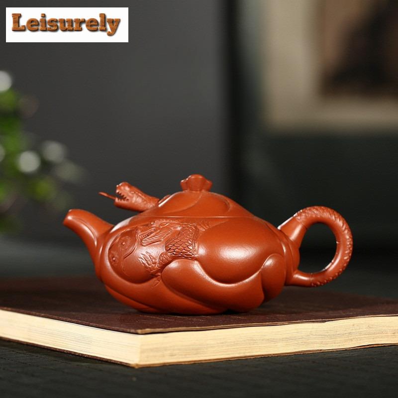 200ml Creative Yixing Purple Clay Teapot Handmade Ichthyosaurus Pot Raw Ore Zhu Mud Kettle Zisha Teaset Cha Ornaments Collection