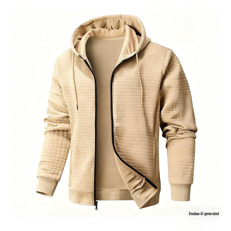 European Style Men's Lightweight Hooded Full Zip Waffle Knit Jacket (2025)