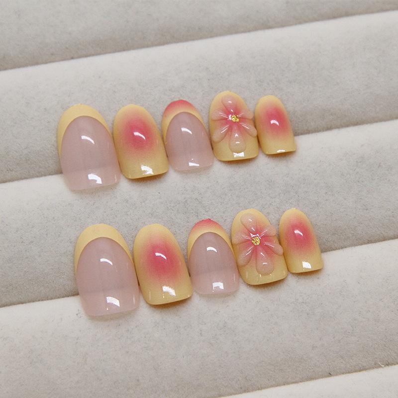 Summer Nail Patch Flower Removable Nail French Smudge Wearing Nail Three-dimensional Nail Patch Simple 24 pieces