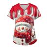 Ladies' Christmas Printed Fashionable V-neck Pocket Short Sleeved  Uniform And Caregiver Top
