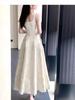 Women's Summer French Embroidered Slim Fit Retro Long Dress with Waist-Cinching and Elegant Charm