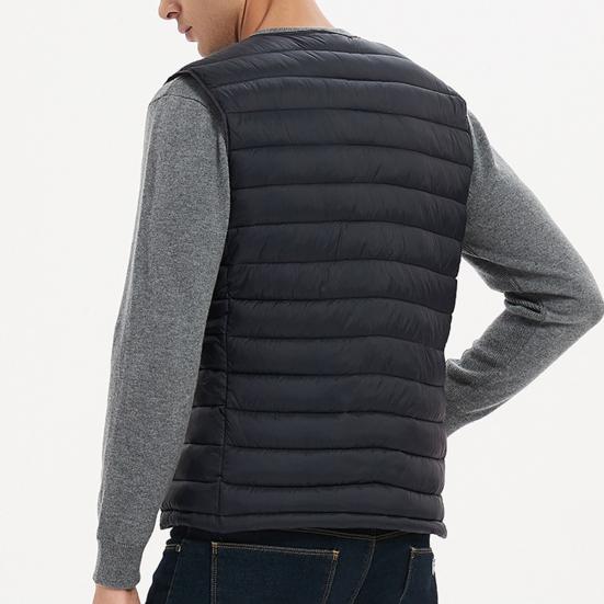 Pánská zimní vesta jednobarevná vycpaná jednořadá vesta bez rukávů teplý, výstřih do V, větruodolná zimní vesta na výlet