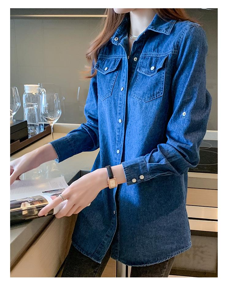 Women's Long Sleeve Korean Style Lightweight Denim Shirt Jacket - Mid-Length, Spring/Autumn