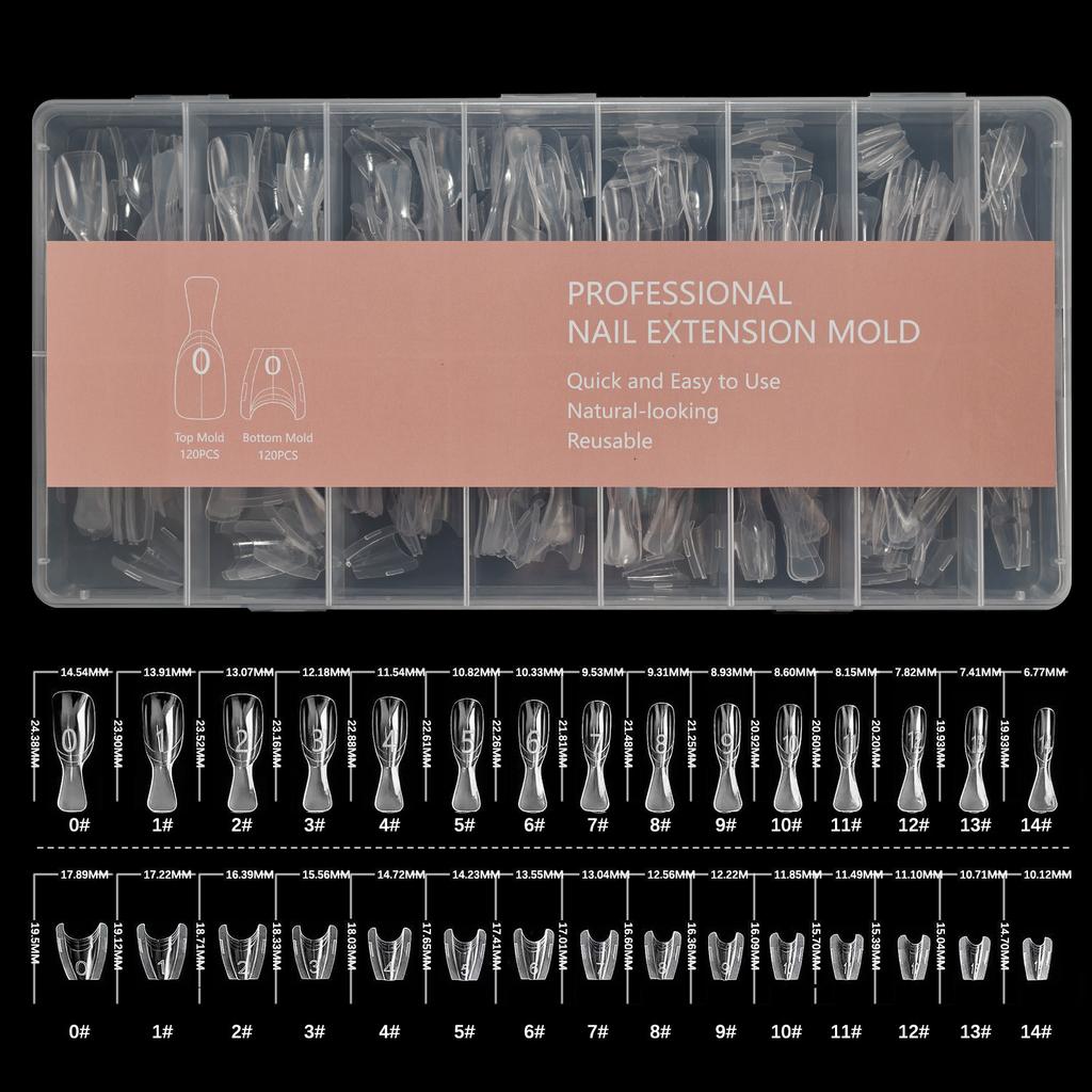 240 Peças Unhas Postiças Longas trapezoidais ovais modelo de unha de extensão cola fototerapia molde de construção para salões de unhas