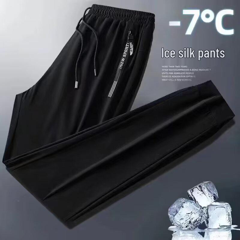 Men's Summer Ice Silk Quick-Dry Casual Trousers: Breathable, Loose-Fit, Large Size, Ideal for Sports and Air-Conditioned Environments.