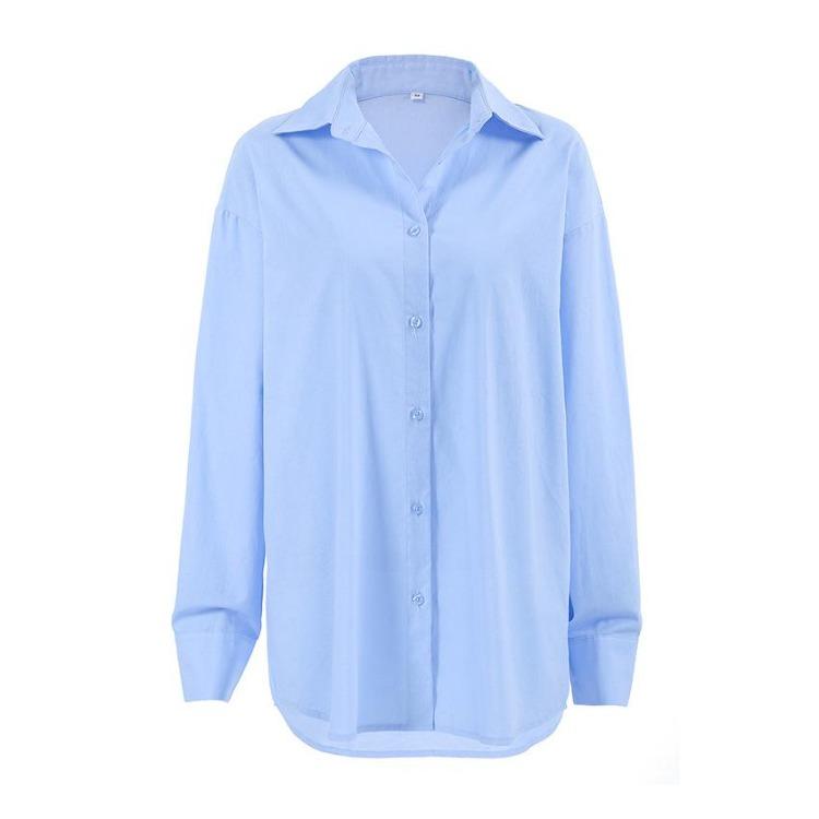 Fall Winter New Women Casual Shirt Light Blue Design Sense Lapel Niche Tops
