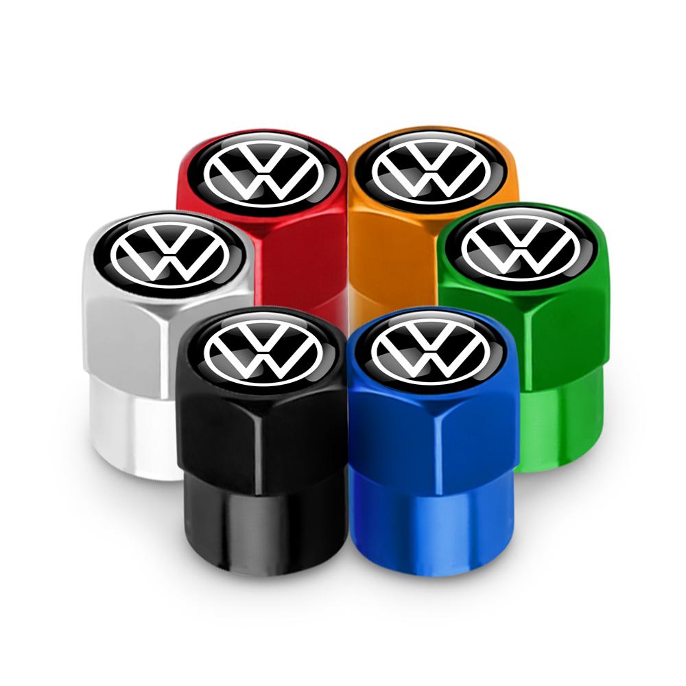 For Volkswagen 1J264Pcs 3D Metal Tire Valve Caps Car Tyre Air Stems Cover for Volkswagen VW R Line R32 Touareg Passat Polo 4 Motion MTM Blue Motion