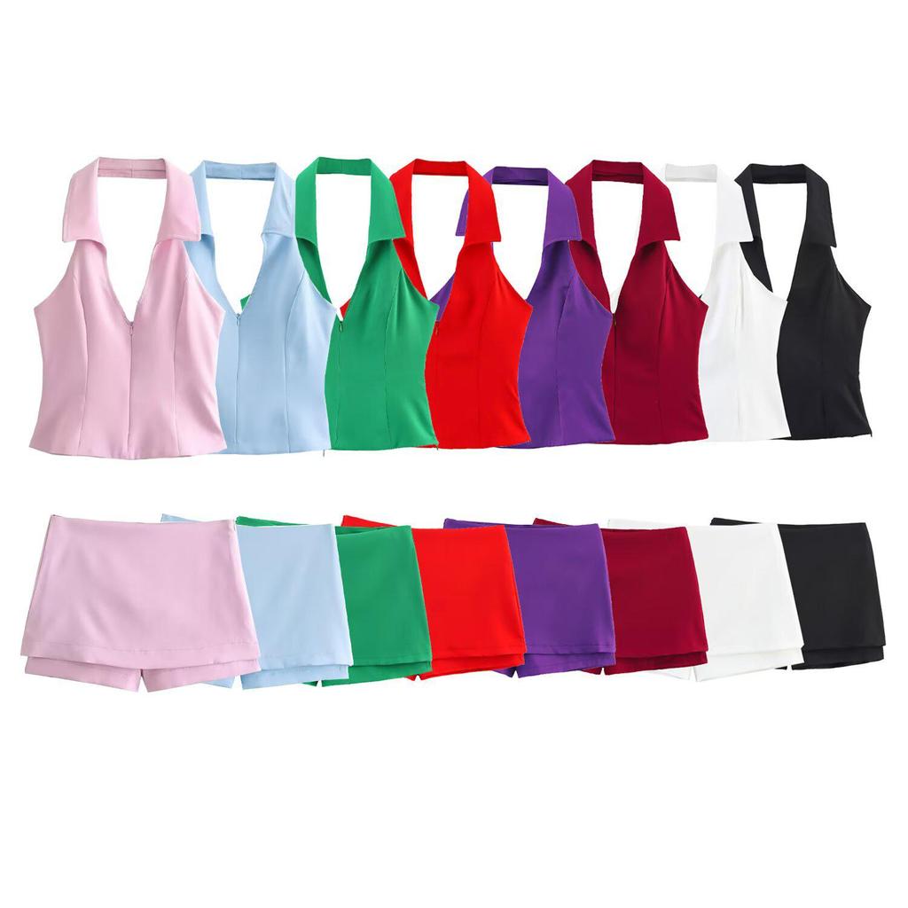 2025 Spring Women's European and American Halter Neck Shirt Dress Pants