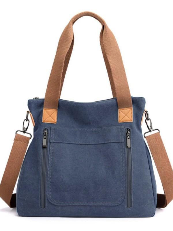 Retro Canvas Crossbody Tote with Zipper – Large Capacity Travel Shoulder Bag