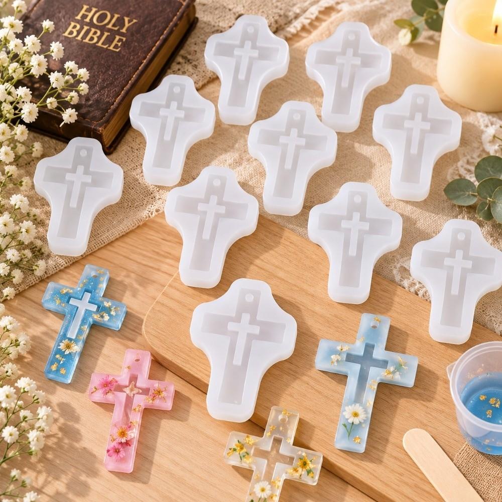 10pcs Food Grade Silicone Silicone Cross Mold Pendant Casting Mold  For Craft Projects