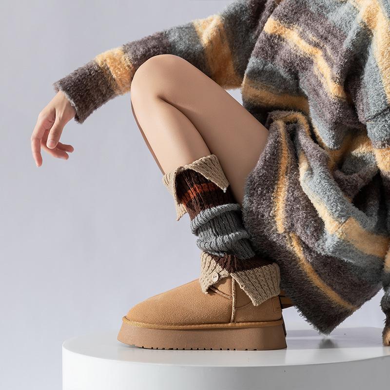 Autumn Winter Color Block Thicken Warm Leg Warners Knitted Wool Foot Covers JK Japanese Simple Harajuku Women Long Stockings New