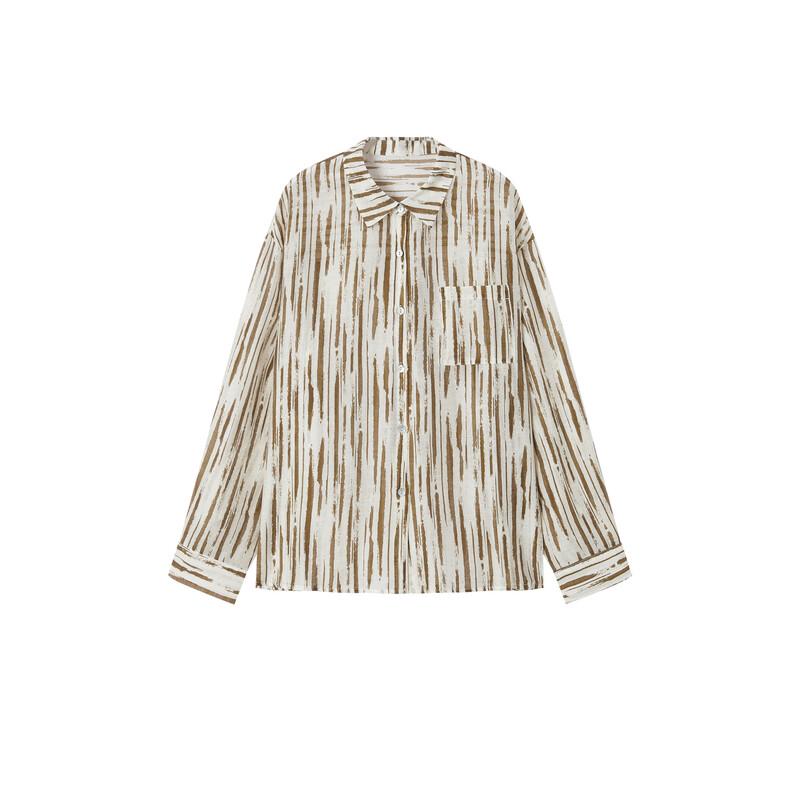 Elva Island Women s Autumn Vertical Stripe Long Sleeve Casual Shirt L