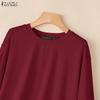 ZANZEA Blusa informal de manga larga con cuello redondo y color liso para mujer