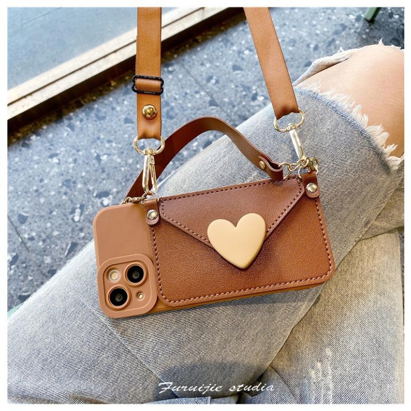 Women Silicone Phone Case With Love Coin Purse Crossbody Strap For Iphone 16 Pro Max 12 17 Pro
