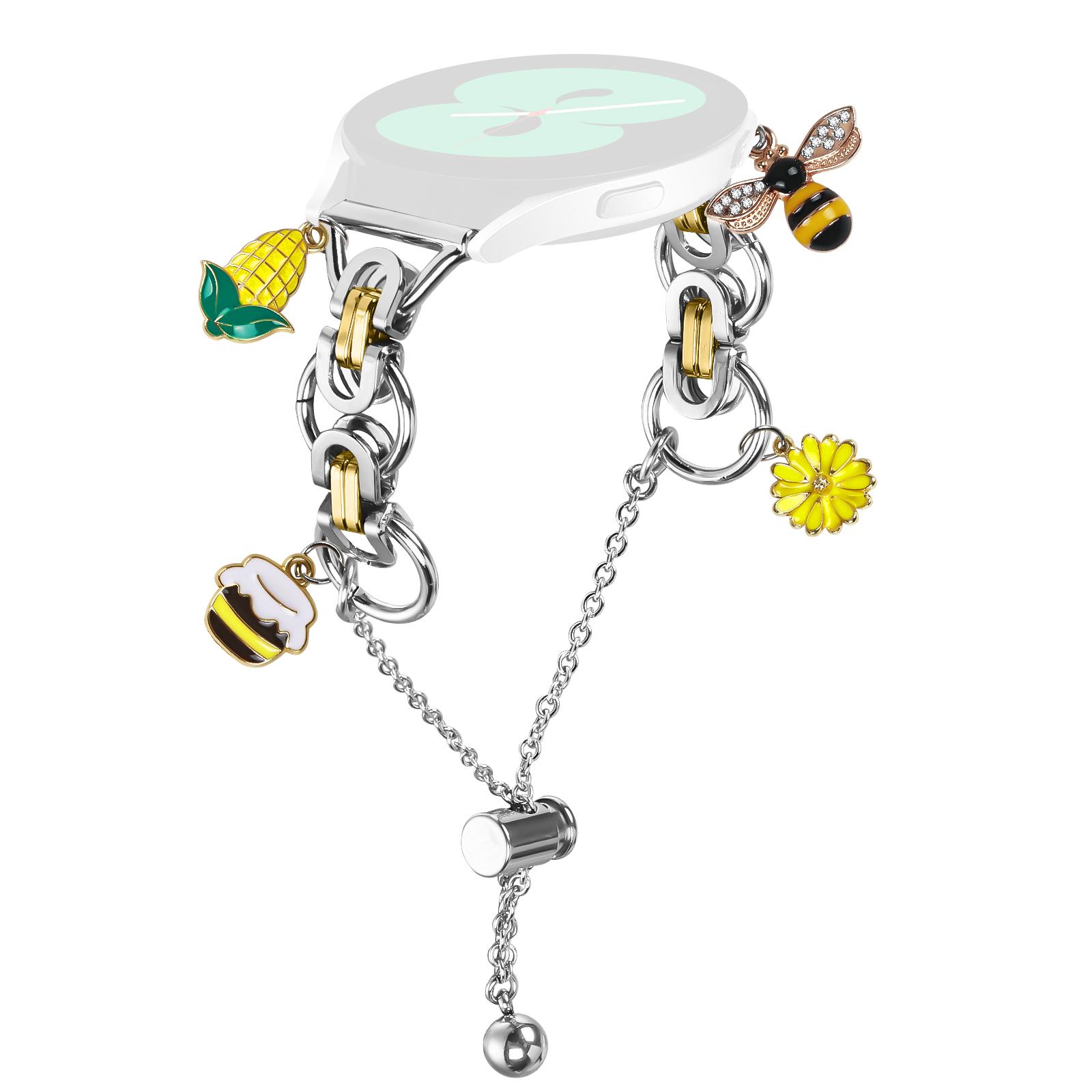 

For Samsung Galaxy Watch Active2 44mm/40mm Electroplated Metal Alloy Band Single Loop Chain Bracelet Strap Silver/Gold