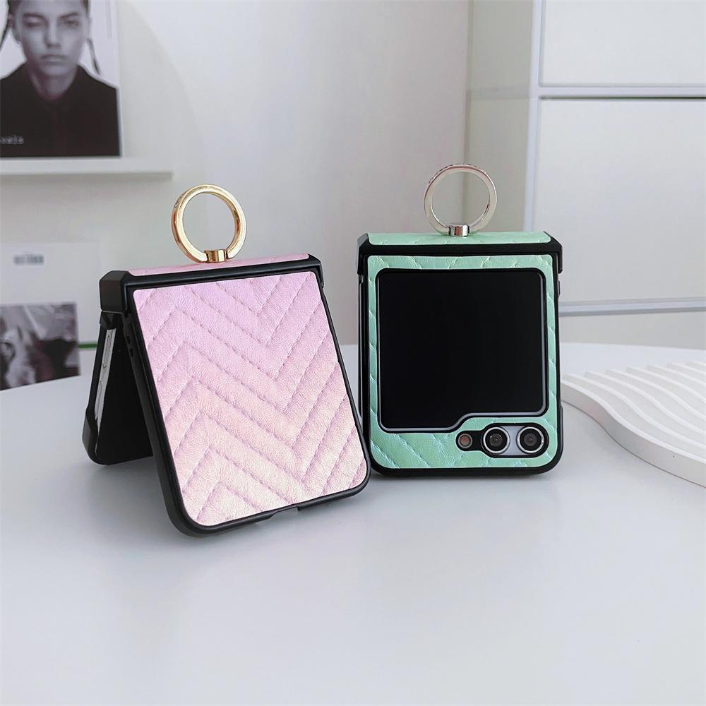 Buntes Farbverlauf-Lederetui für Samsung Galaxy Z Flip 4 3 Flip mit G-Ring-Halterung, stoßfeste Hülle für Samsung ZFlip4