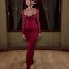 Elegant Lace Long-Sleeve Low-Cut Slimming Dress