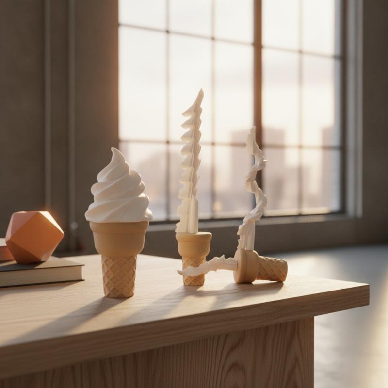 3D Printed Retractable Ice Cream Sword Prank Prop Telescopic Twist Cone Decompression Tool 3D Printing Novelty Gift For Friends