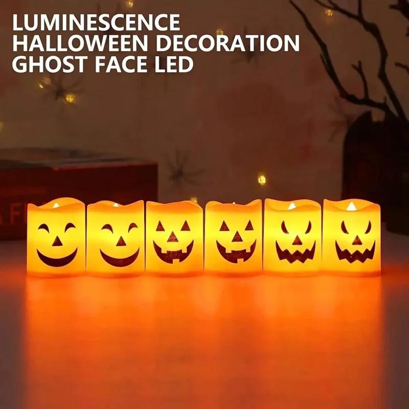 Halloween jack-o'-lantern candles, 6 pieces, watermelon-shaped candles suitable for Halloween stage decoration, festive atmosphe