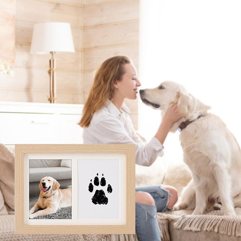 Wooden Paw Print Photo Frame, Handmade Safe Ink Pad, Dog Paw Printed Gift Kit, Commemorative Gifts