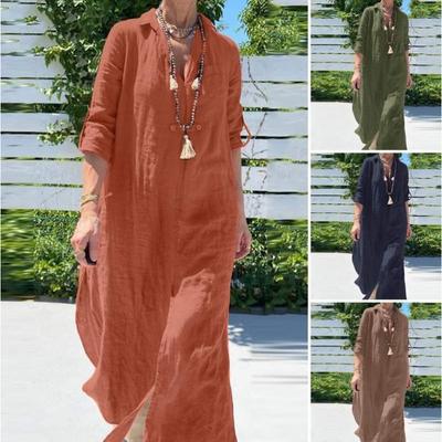 Rochie de damă de mărime mare, de vară, cu decolteu în V, cu mâneci lungi, rochie cămașă de plajă, ocazională, rochie vestă de bumbac