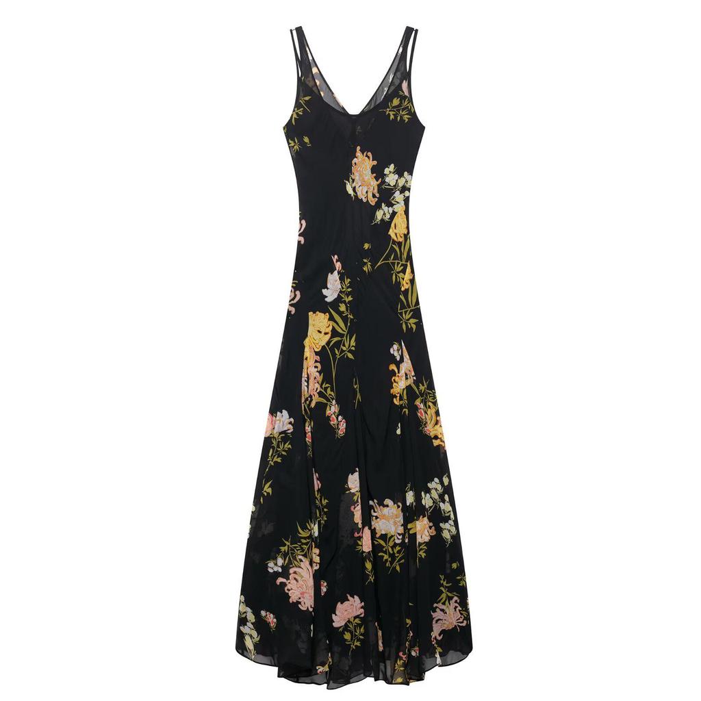 2025 Spring/Summer Women's Slim Fit Backless Floral V-Neck Sleeveless Dress