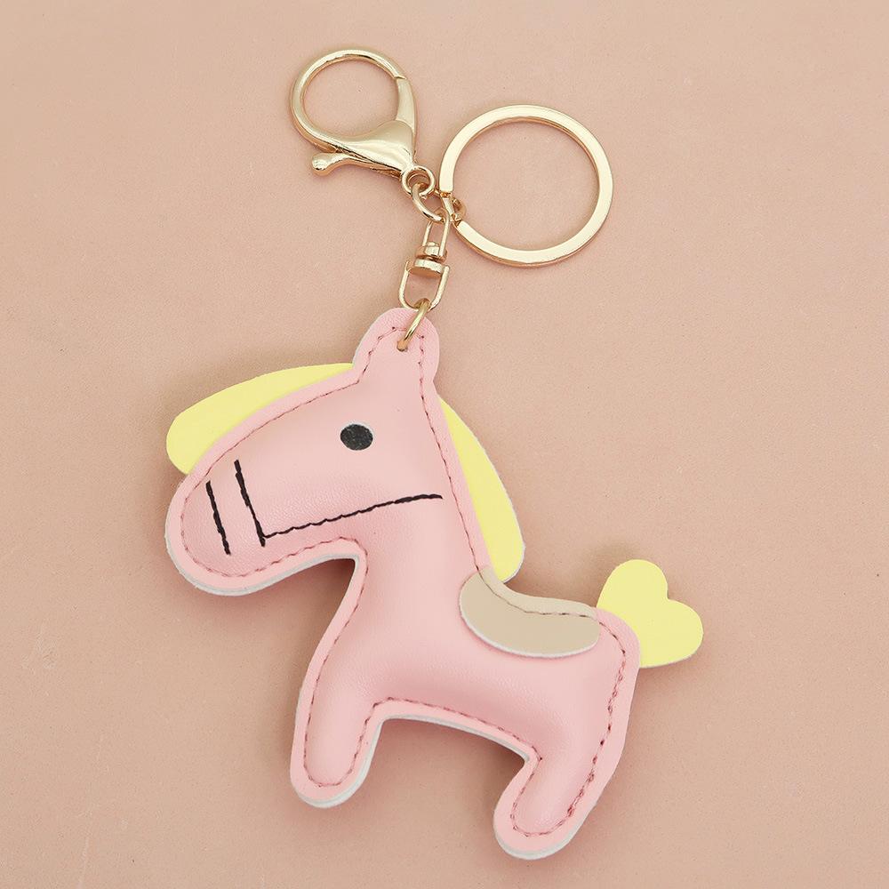 Women Leather Charms Bag Pendant KeyChain Cartoon Pony Rocking Horses Keyring Cute Animal Ornament Accessories
