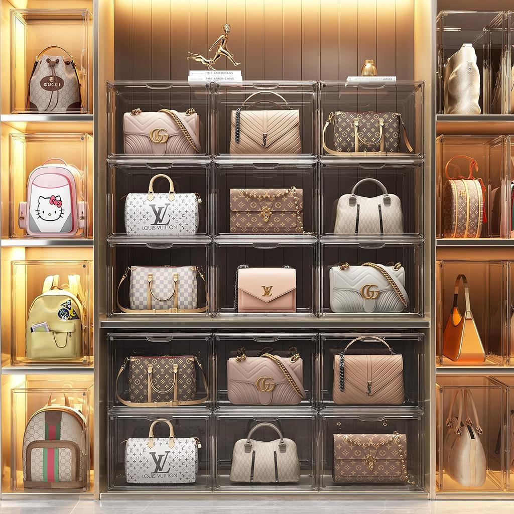 Purse Organizer for Closet, Handbag Storage Organizer, Acrylic Display Case, Stackable Storage Organizer with Magnetic Door