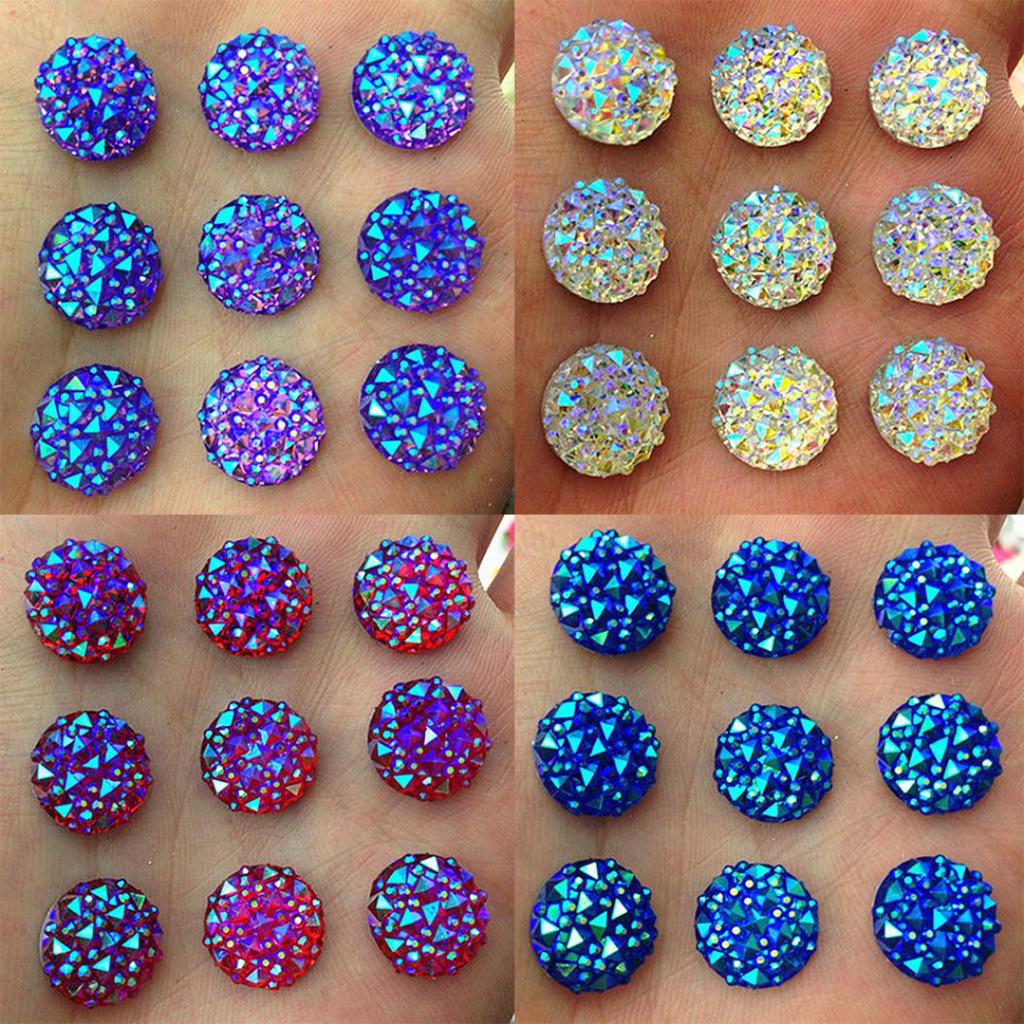Gör-det-själv 40 st 12 mm rund AB Resin Flatback Rhinestones för telefonbröllopshantverk