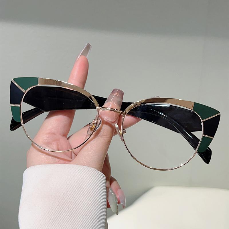 Oversized Cat Eye Glasses Women Stylish Patchwork Rim Optical Frames Trendy Brand Design Blue Light Blocking Eyeglasses