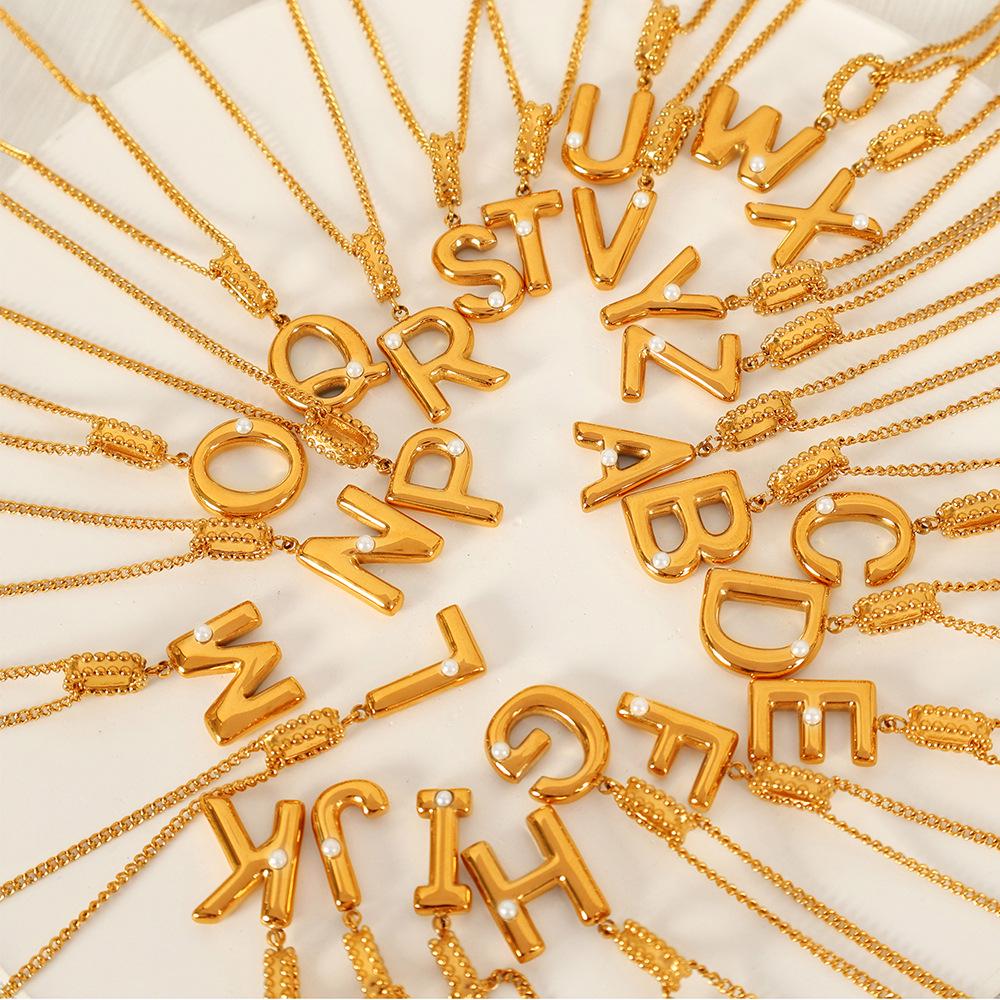 

18k Gold-Plated Titanium Steel Bubble Letters Necklace for Women