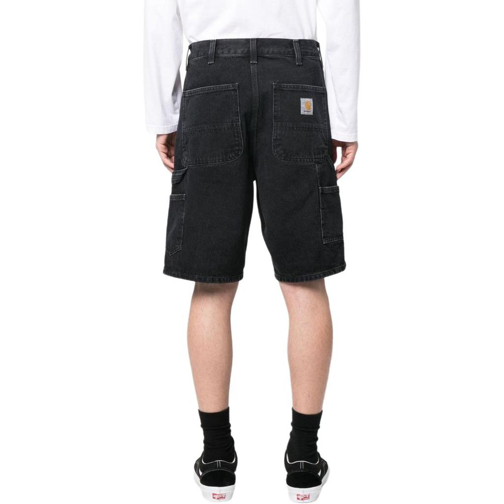 Carhartt WIP Single Knee Shorts Washed Button Solid Color Denim Men shorts Black I032026-89-06