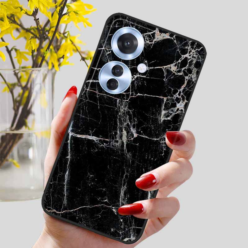 Phone Cover for OPPO Reno11 F 5G Case Black Silicone TPU Fashion Marble Print Shells for Oppo Reno 11F Protective Capa Soft Bags