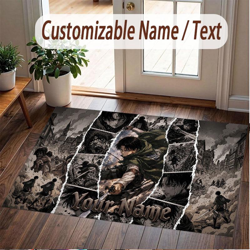 Custom Name Crystal Velvet Rug,Attack on Titan Comfortable Anti Slip Floor Mat For Room Decoration