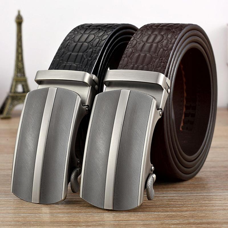 Belt Men'S Leather Automatic Buckle Middle-Aged And Young People'S First-Layer Cowhide Business Casual Pants Belt Simple Alligator Pattern