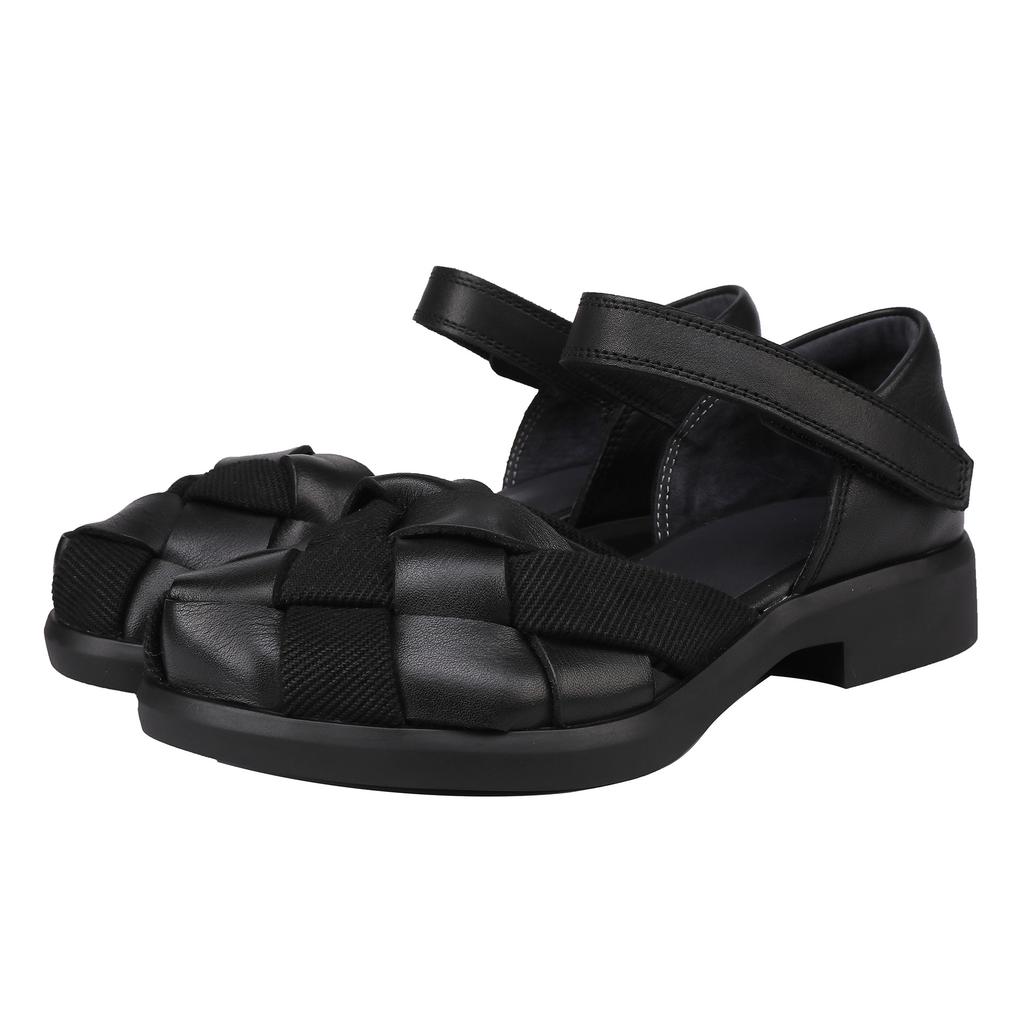 Johnature Vintage Woven Round Toe Sandals Soft Soled Comfortable Low Heeled Women's Shoes