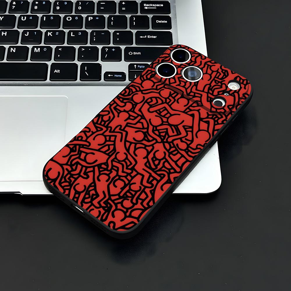 

Artist K-H-haring Phone Case For IPhone 17 Air 16 E Pro Max 15 14 13 Mini 12 Pro 11 Max Plus Black Soft Shell iPhone 12 Mini