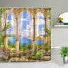 Waterproof Shower Curtain Set Flowers Arch Bridge Landscape Home Decor Bathroom Curtain Polyester Fabric Background Wall Decor