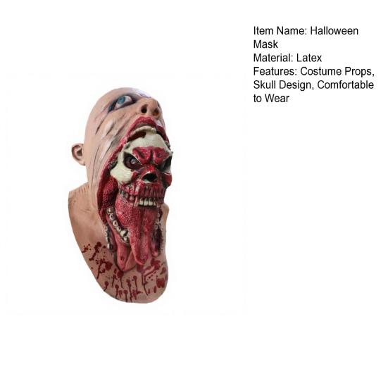 Latex Horror Mask Halloween Skull Mask, Tongue Sticking-Out Full Head Cosplay Masquerade for Party Costume Props Comfortable