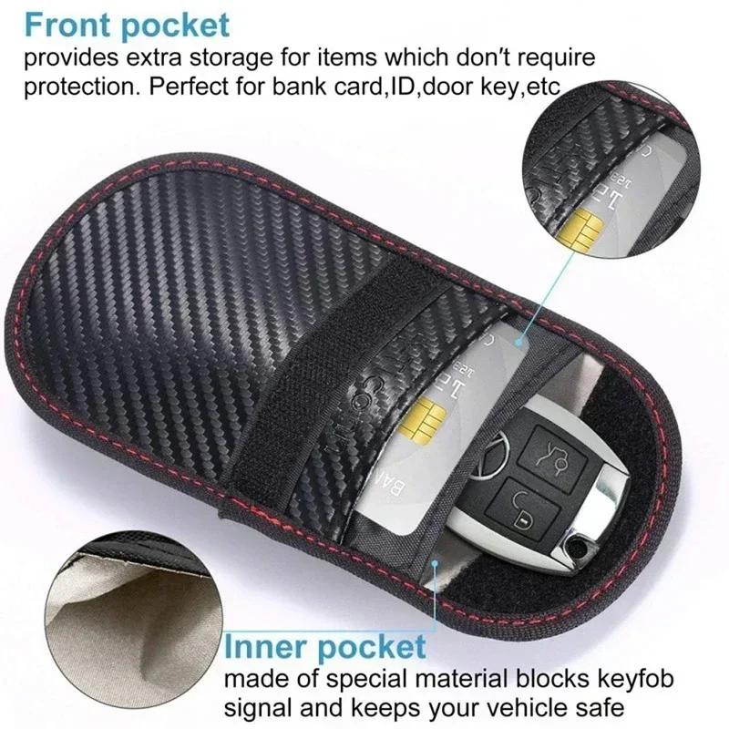 New Car Key Signal Blocker Case PU Leather Anti-Theft Faraday Pouch Car RFID Signal Blocker Key Bag Auto Parts