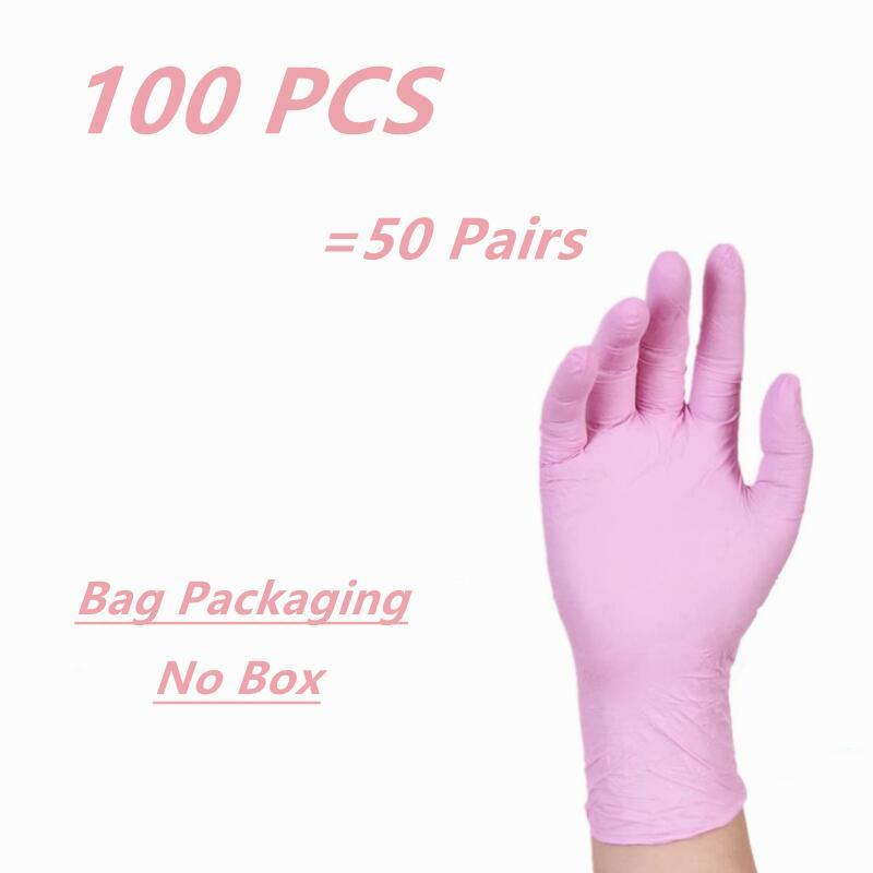 100PCS Pink Disposable Nitrile Gloves Latex Free Non Slip Waterproof Household Cleaning Dishwashing Cooking Salon Tatoo Gloves